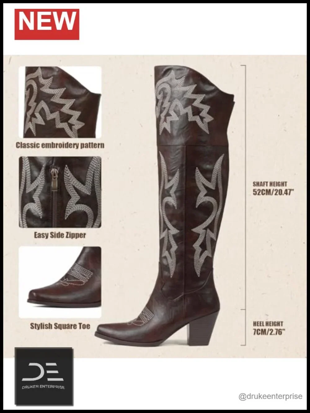 Cowboy Boots for Women Over the Knee Western Cowgirl Chunky Heel Pointed Toe